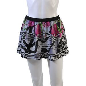 Clover Canyon Womens Striped Floral Print Shorts White Black Size Medium